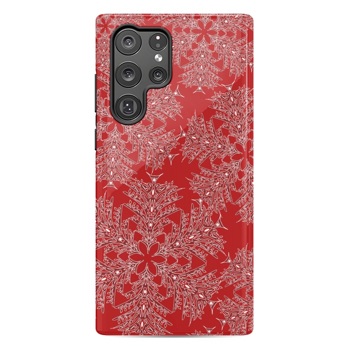 Galaxy S22 Ultra StrongFit Holiday Mandalas (Red/White) by Lotti Brown