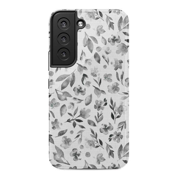 Galaxy S22 StrongFit Watercolor Textured Floral Toss - Black and White by Paula Ohreen