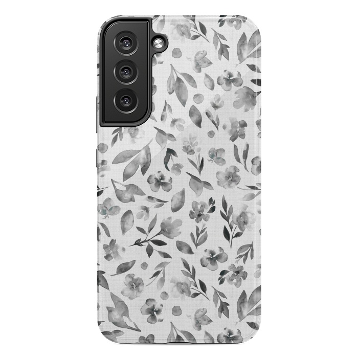 Galaxy S22 plus StrongFit Watercolor Textured Floral Toss - Black and White by Paula Ohreen