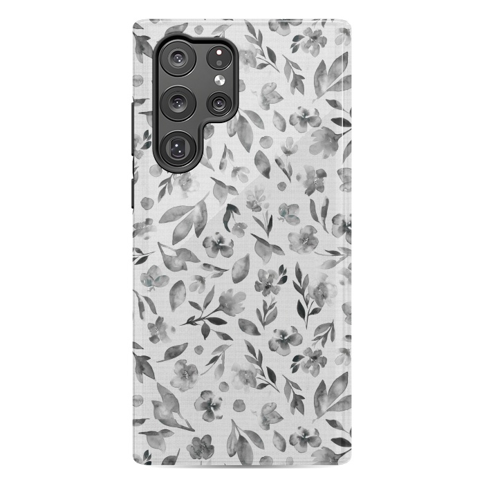 Galaxy S22 Ultra StrongFit Watercolor Textured Floral Toss - Black and White by Paula Ohreen