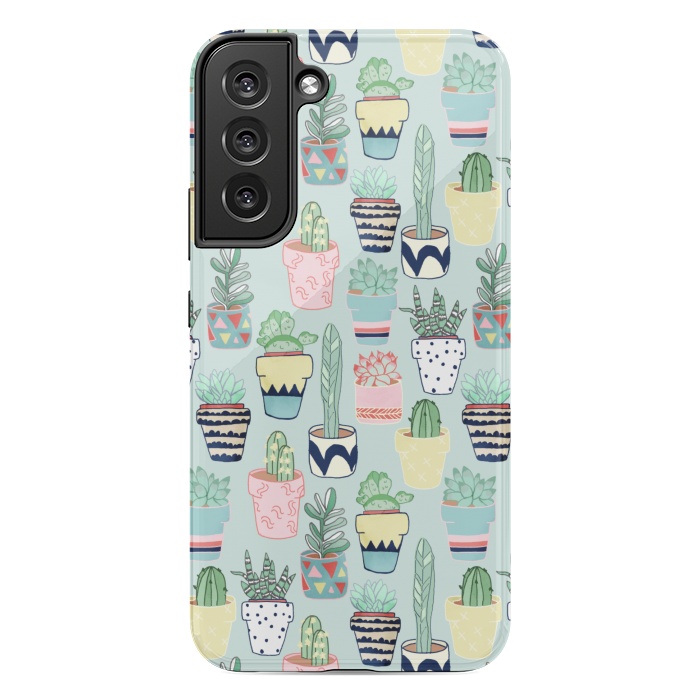 Galaxy S22 plus StrongFit Cute Cacti In Pots on Mint Green by Tangerine-Tane