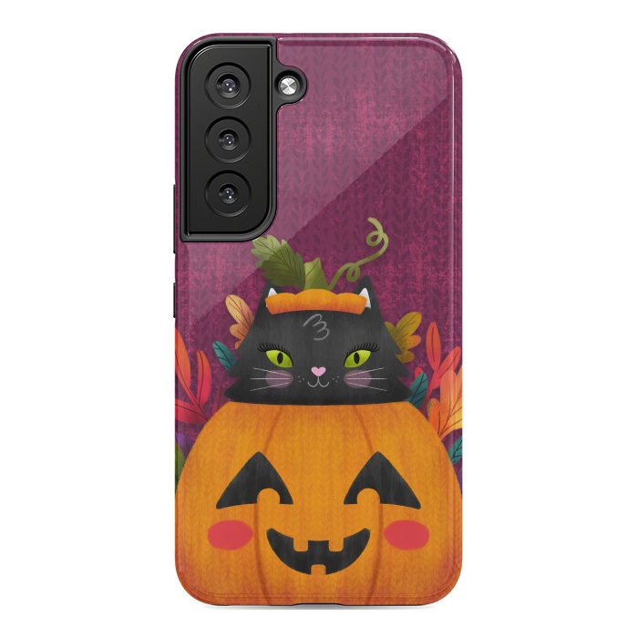 Galaxy S22 StrongFit Pumpkin Kitty Peekaboo by Noonday Design
