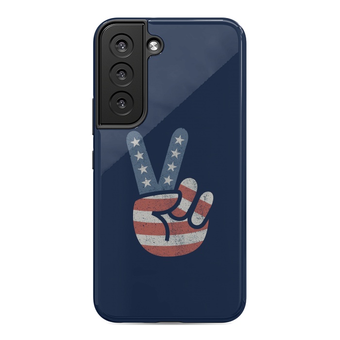 Galaxy S22 StrongFit Peace Love Hand USA Flag Vintage Solid by Vó Maria