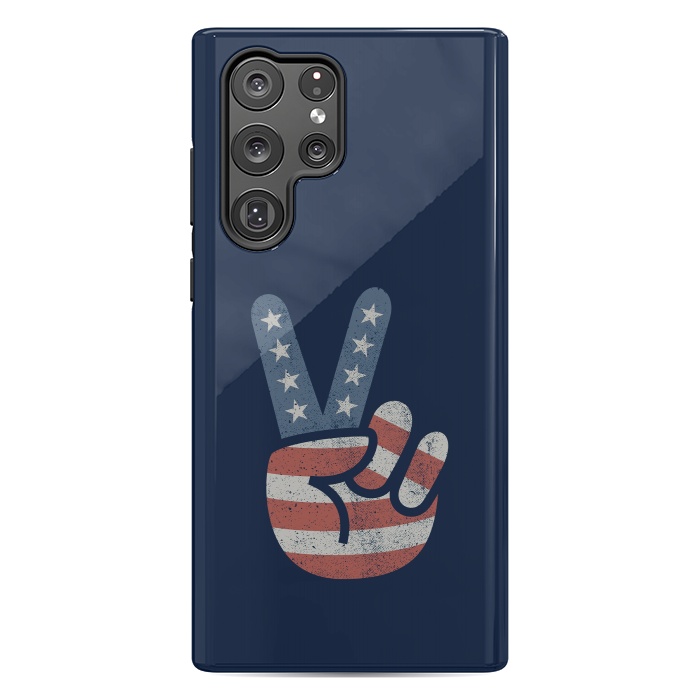 Galaxy S22 Ultra StrongFit Peace Love Hand USA Flag Vintage Solid by Vó Maria