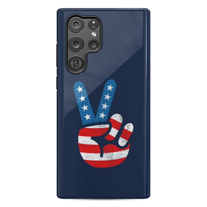 Galaxy S22 Ultra StrongFit Peace Love Hand USA Flag Vintage Solid 2 by Vó Maria