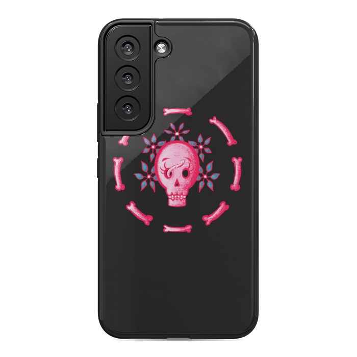 Galaxy S22 StrongFit Funny Skull In Pink With Flowers And Bones by Boriana Giormova
