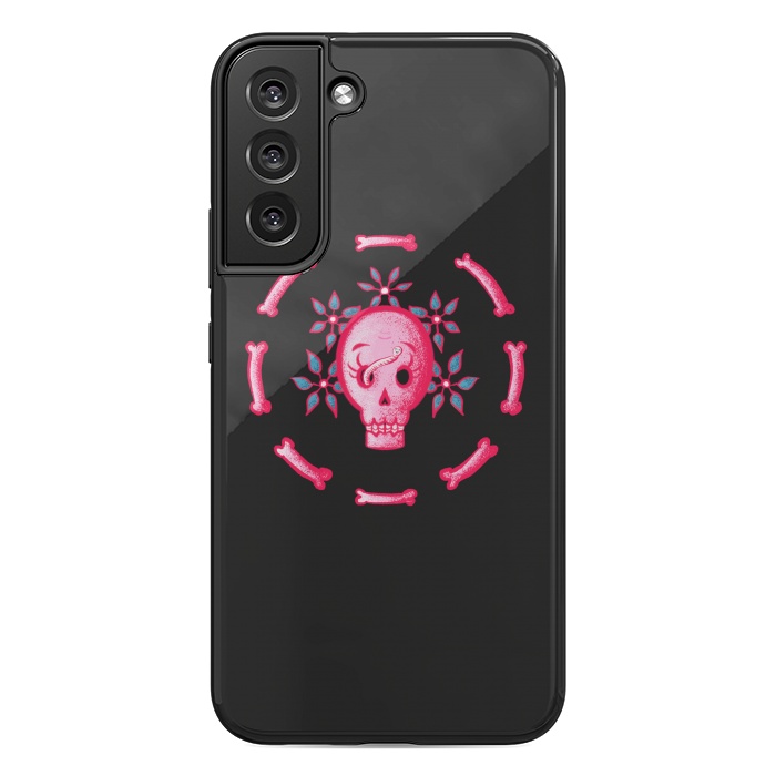 Galaxy S22 plus StrongFit Funny Skull In Pink With Flowers And Bones by Boriana Giormova