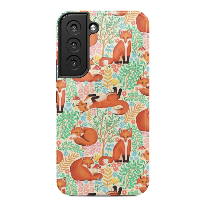 Galaxy S22 StrongFit Little Foxes in a Fantasy Forest on Cream by Tangerine-Tane