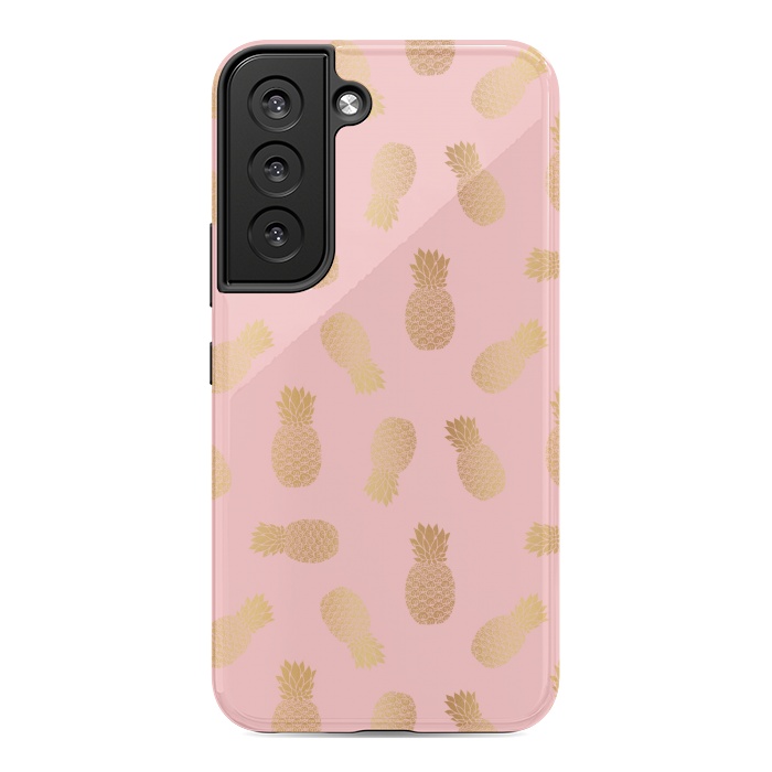 Galaxy S22 StrongFit Pink and Gold Pineapples by Julie Erin Designs