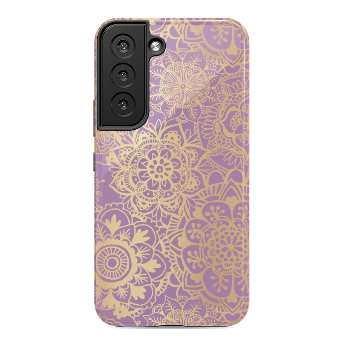 Galaxy S22 StrongFit Light Purple and Gold Mandala Pattern by Julie Erin Designs