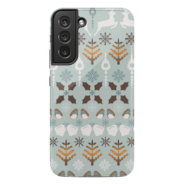 Galaxy S22 plus StrongFit Fair Isle Christmas in blue and brown by Paula Ohreen
