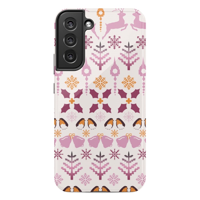Galaxy S22 plus StrongFit Fair Isle Christmas in pink and orange by Paula Ohreen