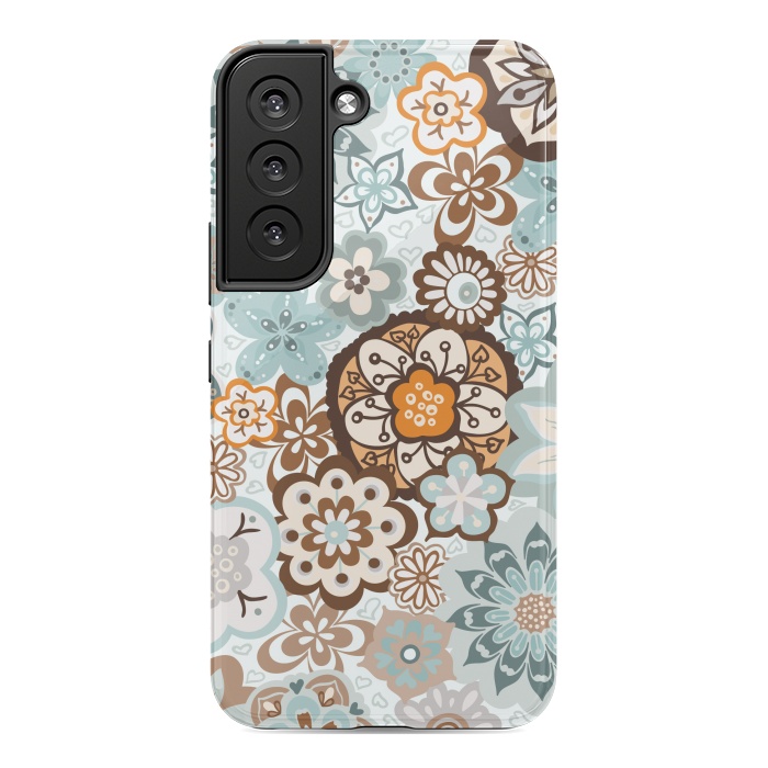 Galaxy S22 StrongFit Beautiful Bouquet of Blooms-Blue and Brown by Paula Ohreen