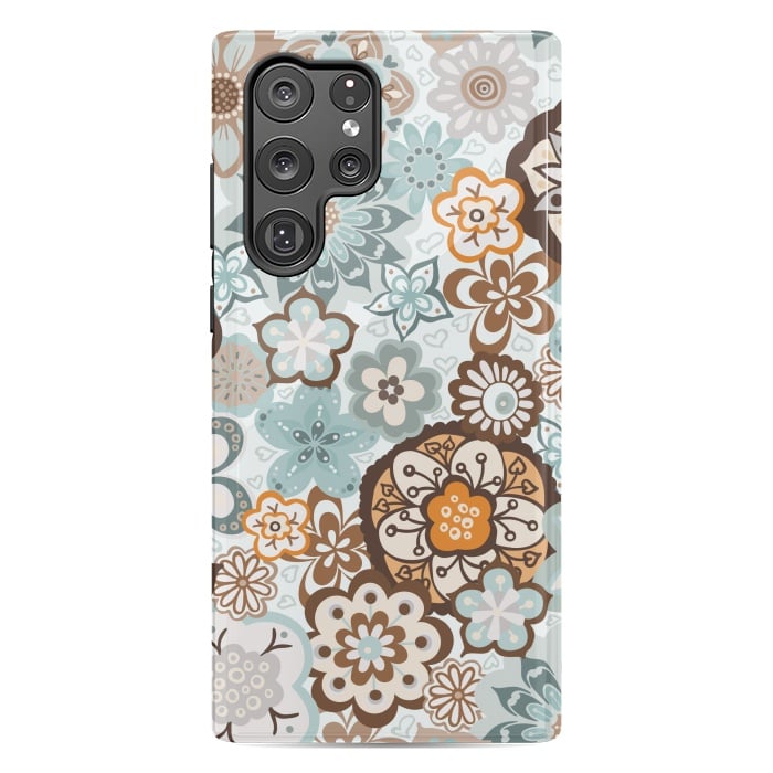 Galaxy S22 Ultra StrongFit Beautiful Bouquet of Blooms-Blue and Brown by Paula Ohreen
