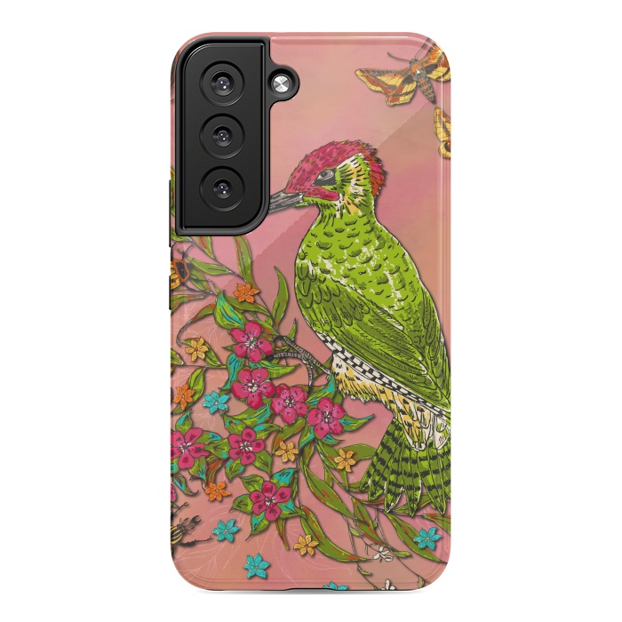 Galaxy S22 StrongFit Floral Woodpecker by Lotti Brown