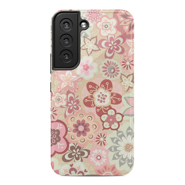 Galaxy S22 StrongFit Beautiful Bouquet of Blooms-Beige and Pink by Paula Ohreen