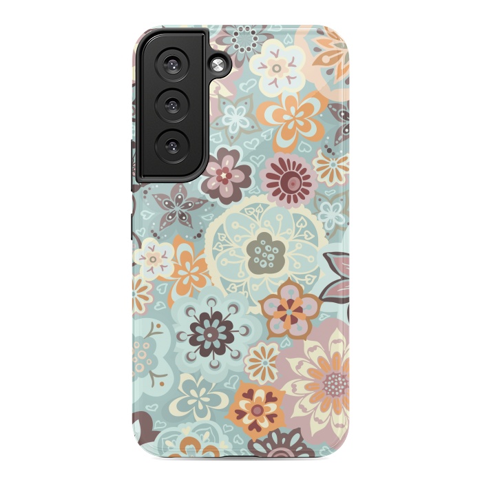 Galaxy S22 StrongFit Beautiful Bouquet of Blooms-Blue and Pink by Paula Ohreen