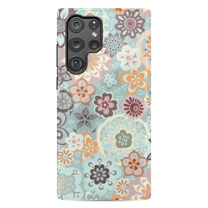 Galaxy S22 Ultra StrongFit Beautiful Bouquet of Blooms-Blue and Pink by Paula Ohreen