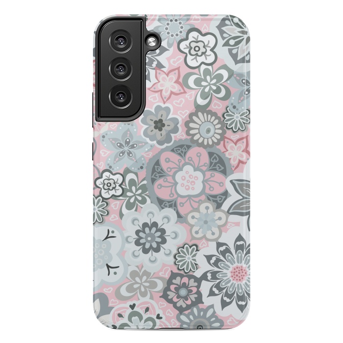 Galaxy S22 plus StrongFit Beautiful Bouquet of Blooms-Light grey and pink by Paula Ohreen