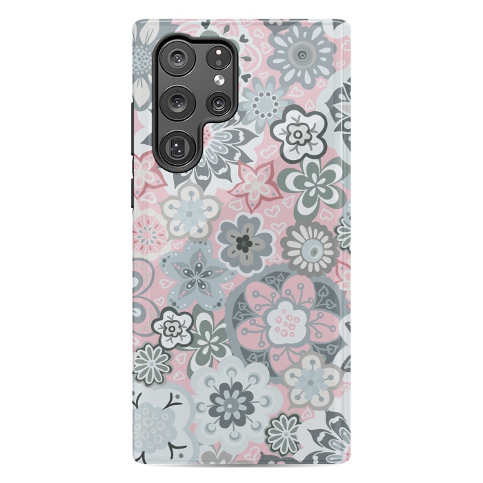 Galaxy S22 Ultra StrongFit Beautiful Bouquet of Blooms-Light grey and pink by Paula Ohreen