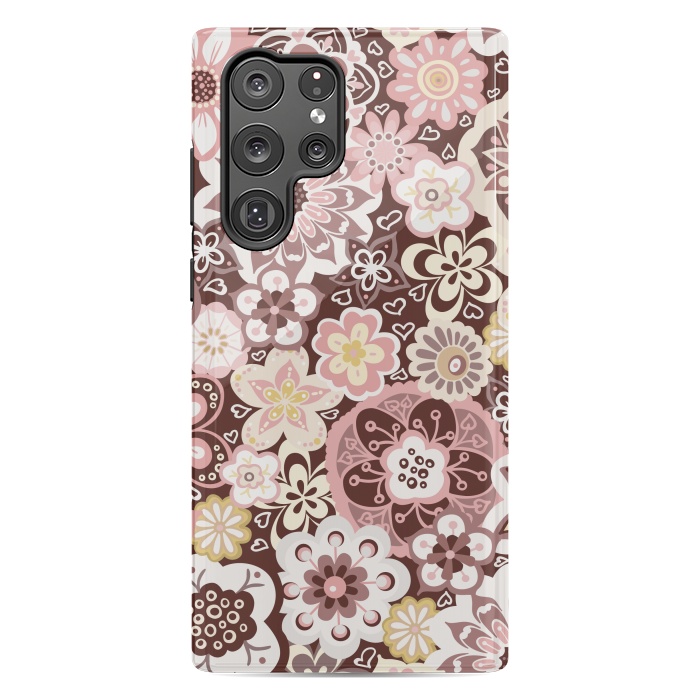 Galaxy S22 Ultra StrongFit Bouquet of Blooms-Brown and Yellow by Paula Ohreen