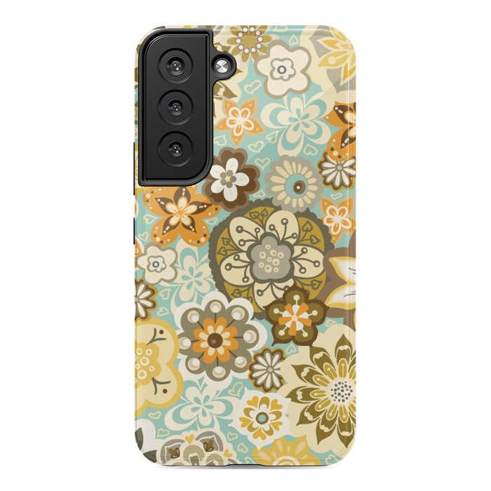 Galaxy S22 StrongFit Bouquet of Blooms-Blue and Orange by Paula Ohreen