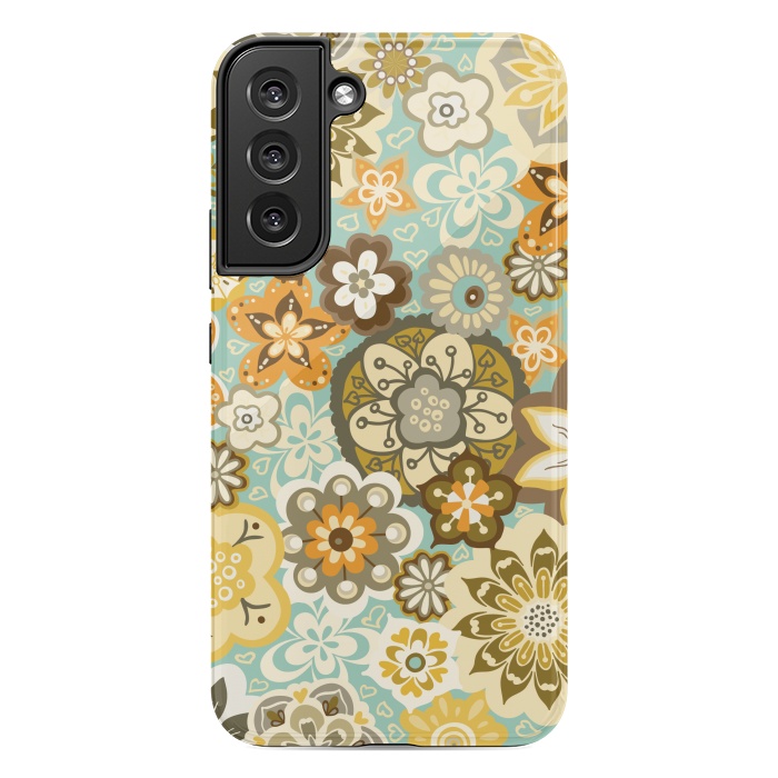 Galaxy S22 plus StrongFit Bouquet of Blooms-Blue and Orange by Paula Ohreen