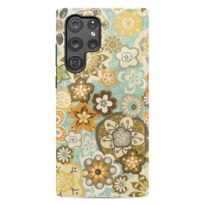 Galaxy S22 Ultra StrongFit Bouquet of Blooms-Blue and Orange by Paula Ohreen