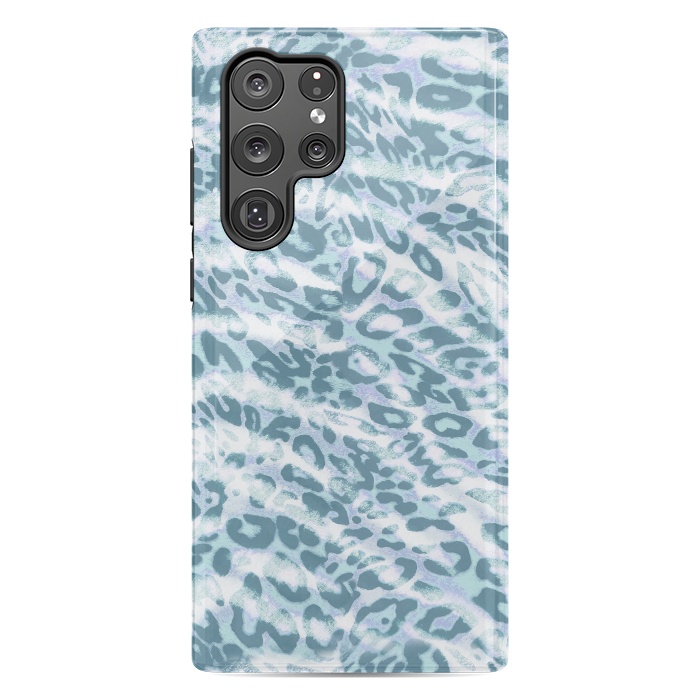 Galaxy S22 Ultra StrongFit Baby blue brushed leopard print and tiger stripes by Oana 