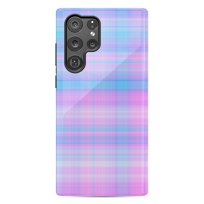 Galaxy S22 Ultra StrongFit Girly Pastel Plaid Blue Pink by Julie Erin Designs