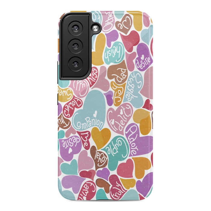 Galaxy S22 StrongFit Multicolored Love hearts with loving words by Paula Ohreen