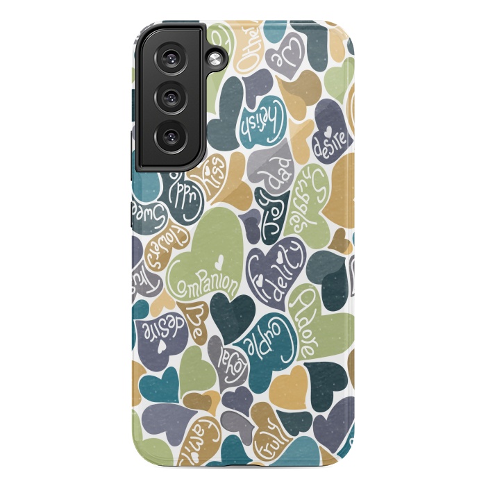 Galaxy S22 plus StrongFit Love hearts with loving words in blue and green by Paula Ohreen