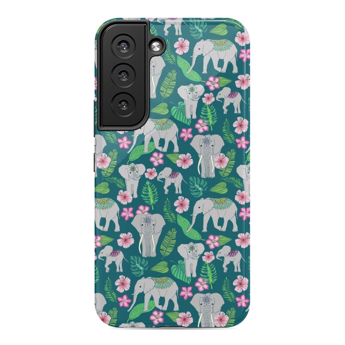 Galaxy S22 StrongFit Elephants of the Jungle on Green by Tangerine-Tane