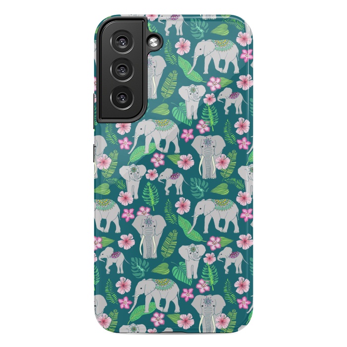 Galaxy S22 plus StrongFit Elephants of the Jungle on Green by Tangerine-Tane