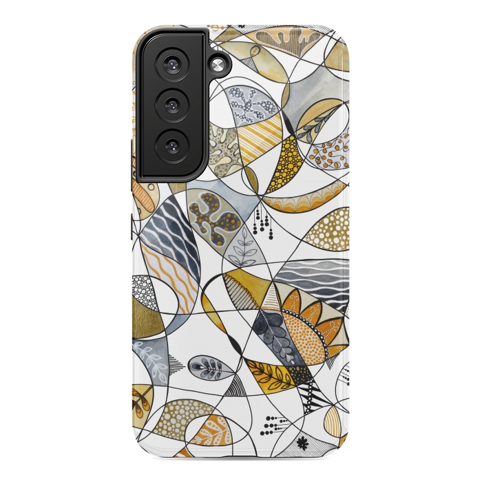 Galaxy S22 StrongFit Continuous Line Abstract Art in Grey and Yellow by Paula Ohreen