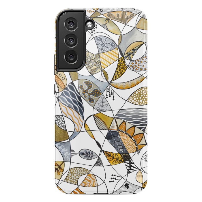 Galaxy S22 plus StrongFit Continuous Line Abstract Art in Grey and Yellow by Paula Ohreen