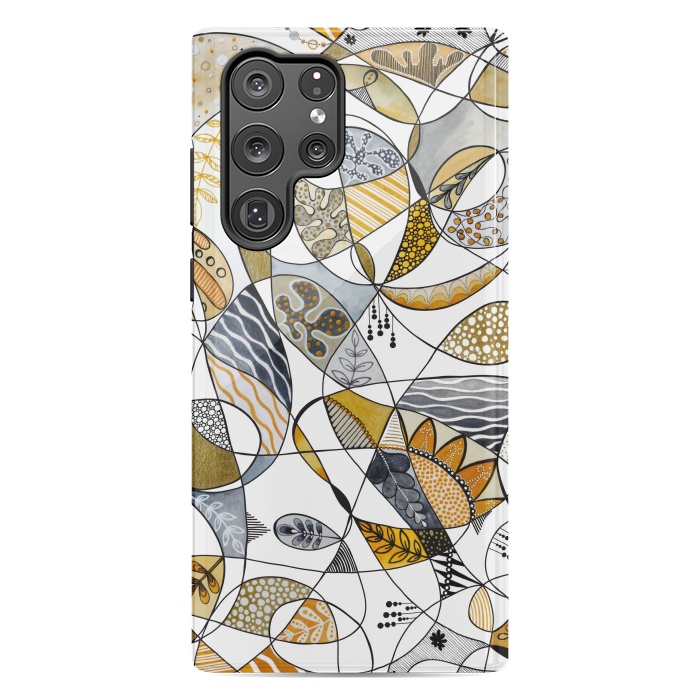 Galaxy S22 Ultra StrongFit Continuous Line Abstract Art in Grey and Yellow by Paula Ohreen