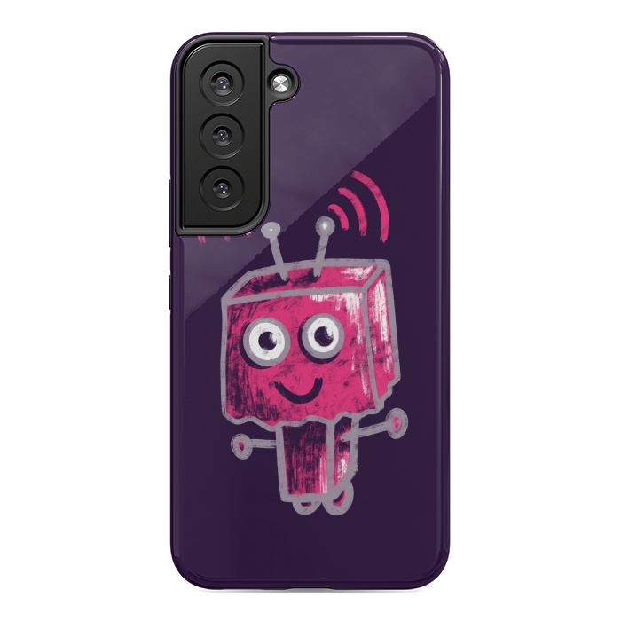 Galaxy S22 StrongFit Cute Pink Robot With Paper Bag Head Kids by Boriana Giormova