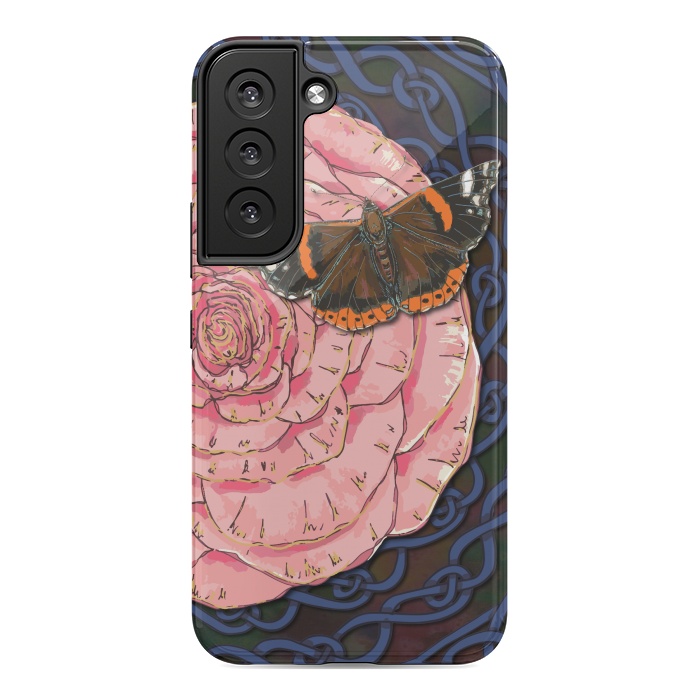 Galaxy S22 StrongFit Pink Rose and Butterfly by Lotti Brown