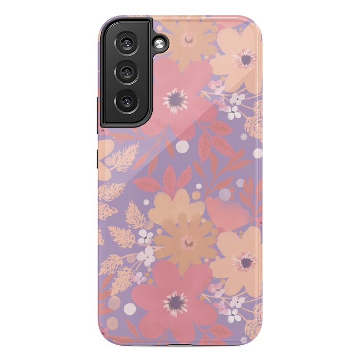 Galaxy S22 plus StrongFit Watercolor dotted wildflowers - pink purple by Oana 