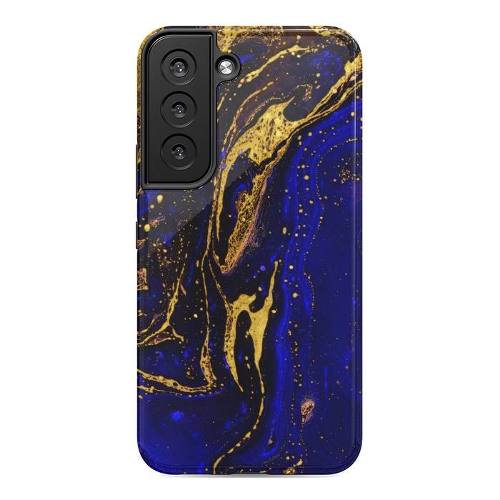 Galaxy S22 StrongFit Blue marble and abstract gold background texture with swirls by ArtsCase