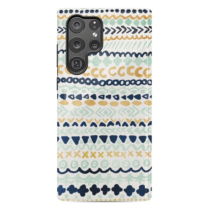 Galaxy S22 Ultra StrongFit Navy, Teal & Mustard Tribal by Tangerine-Tane