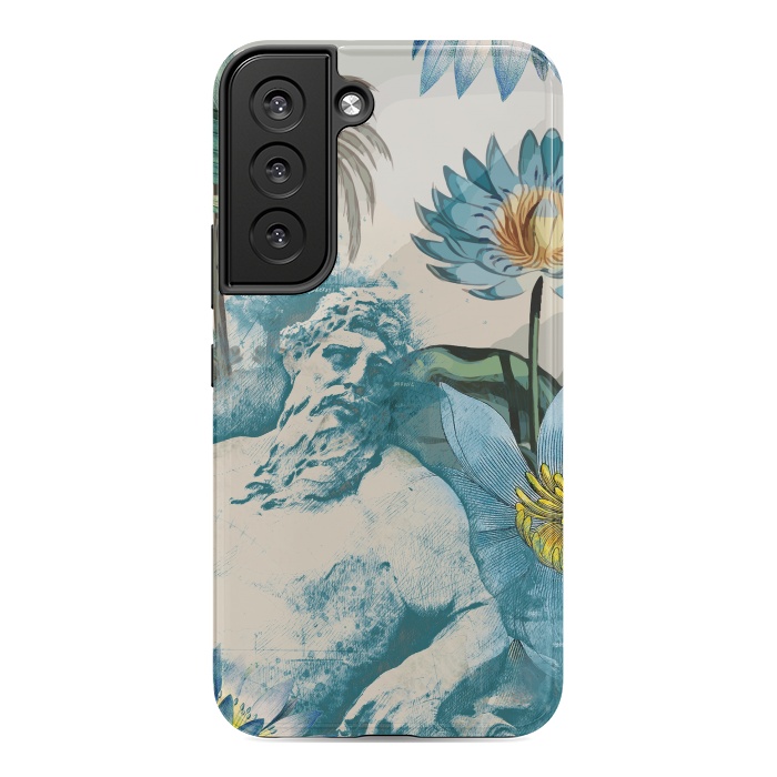 Galaxy S22 StrongFit Statue, tropical leaves, lotus petals - retro collage by Oana 