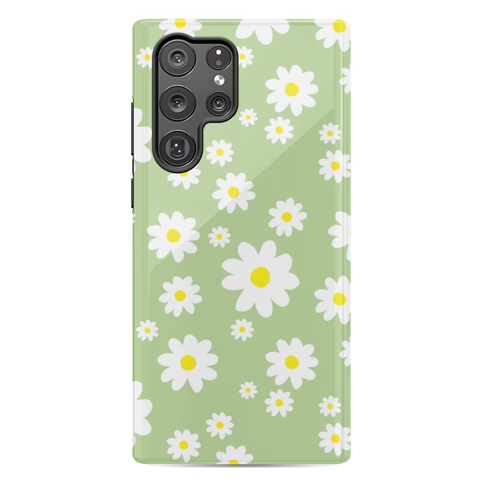 Galaxy S22 Ultra StrongFit Spring Green Daisy Flower Pattern by Julie Erin Designs