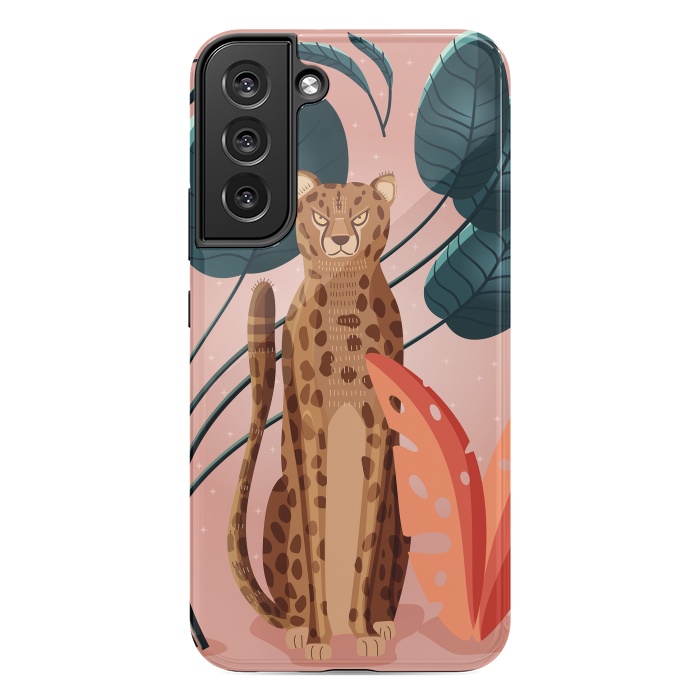 Galaxy S22 plus StrongFit Cheetah and palm leaves by Jelena Obradovic