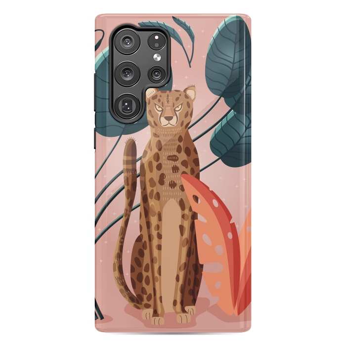 Galaxy S22 Ultra StrongFit Cheetah and palm leaves by Jelena Obradovic