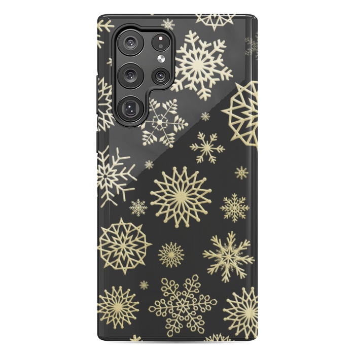 Galaxy S22 Ultra StrongFit black gold snowflakes by haroulita