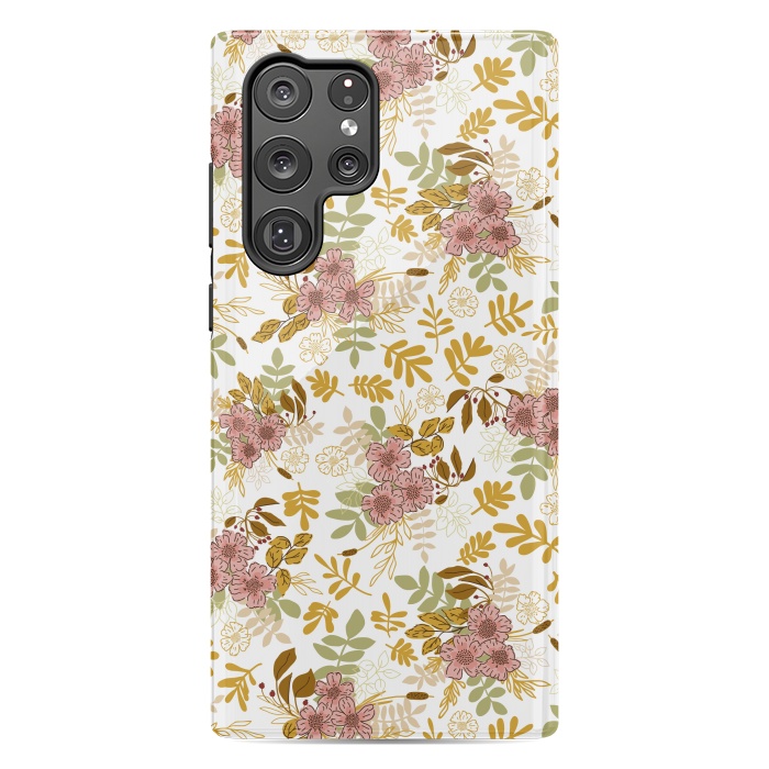Galaxy S22 Ultra StrongFit Autumnal Florals in Pink and Mustard by Paula Ohreen