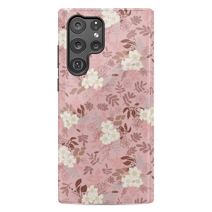 Galaxy S22 Ultra StrongFit Autumnal Florals in Pink and White by Paula Ohreen