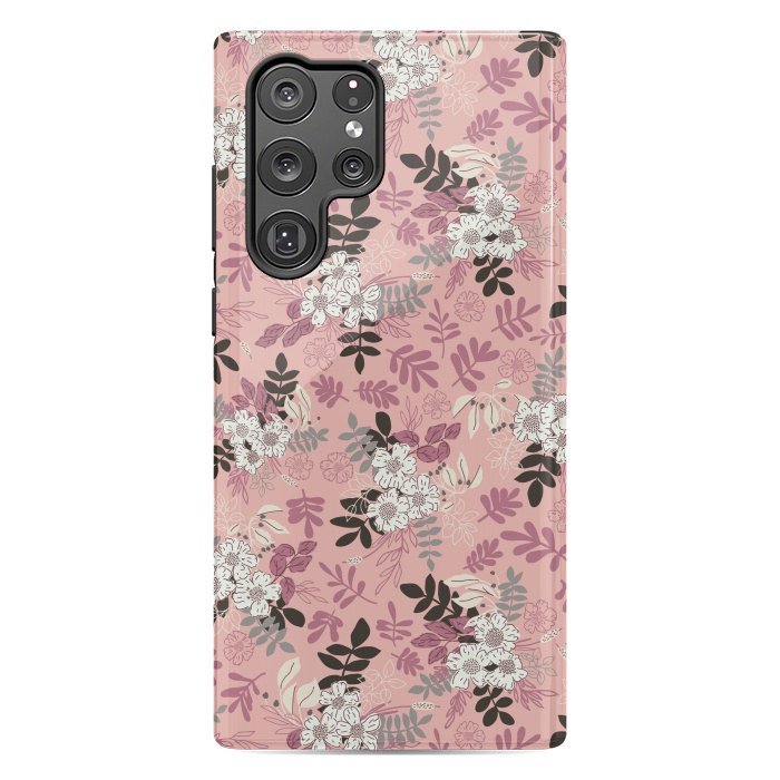 Galaxy S22 Ultra StrongFit Autumnal Florals in Pink, Black and White by Paula Ohreen